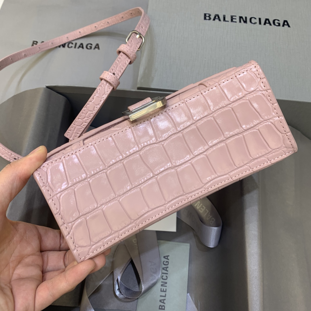 Balenciaga Hourglass XS Handbag Crocodile Embossed Shoulder Bag Pink